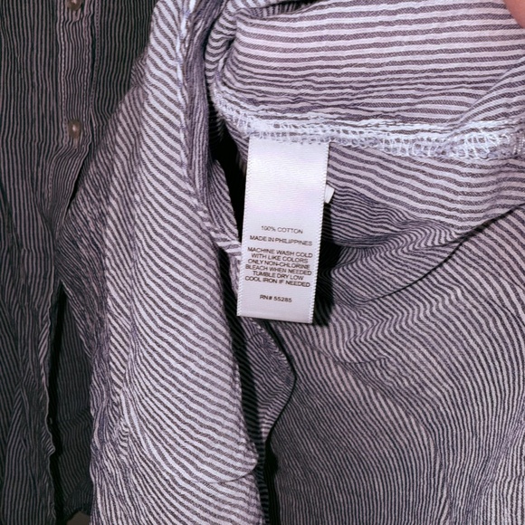 EXPRESS Womens XS Oversized Blue White Stripe Long Sleeve Button Up Shirt i1 - Picture 2 of 4